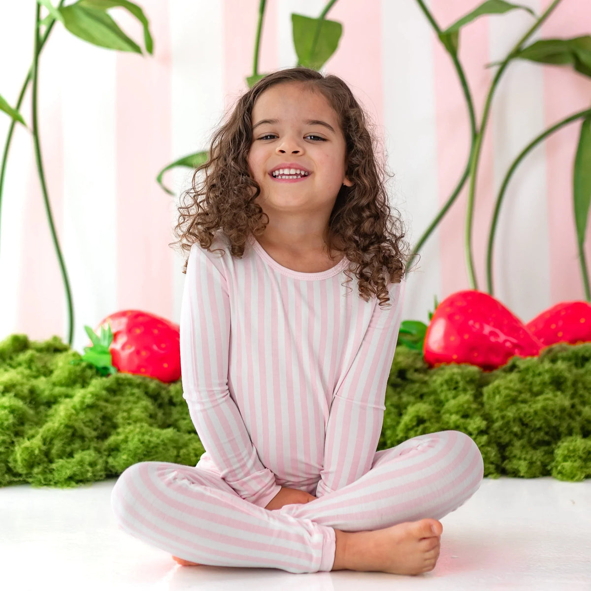 Long Sleeve Pajamas in Small Sakura Stripe