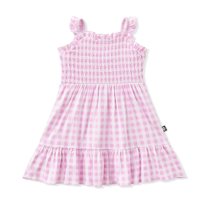 Smocked Dress in Gingham Thistle