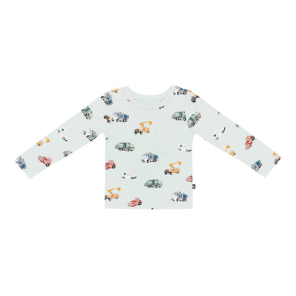 Long Sleeve Toddler Crew Neck Tee in City Vehicles
